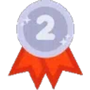 Silver medal with the number two on a red ribbon.