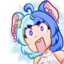 Anime girl with blue hair and wide, shocked eyes looking completely stunned.