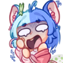 An anime girl with blue hair and animal ears looking shocked with wide, blank eyes and an open mouth.