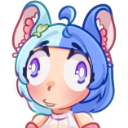 Anime girl with blue hair and large purple eyes staring forward with a shocked expression.