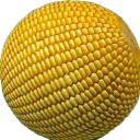 Corn kernels arranged into a perfect yellow sphere.