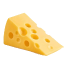 Swiss cheese wedge with holes in a bright yellow color.