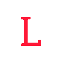 Letter L in a bold red serif font centered on a solid black square background.
