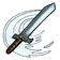 A steel sword swinging through the air with white motion lines indicating high speed.