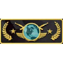 Global elite rank emblem featuring a blue globe surrounded by gold wings, swords, and laurel wreaths.