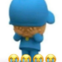 Pocoyo character covering his face with his hands while surrounded by crying emojis.