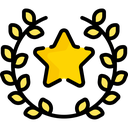 A golden five-pointed star centered within a circular laurel wreath against a black background.