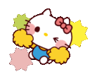 Hello Kitty character cheering enthusiastically with yellow pom-poms.