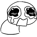 A simple white blob character with giant, teary eyes and a wide open mouth expressing extreme distress.