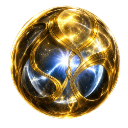 A golden sphere with swirling patterns surrounding a bright blue glowing core.