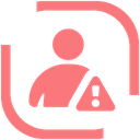 Person icon with a warning triangle symbol overlaid in a flat pink style.