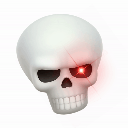 Skull with a single glowing red eye looking menacing.