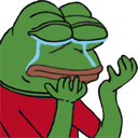 Pepe the Frog crying with large blue tears streaming down his face.
