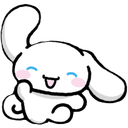 Cinnamoroll the white puppy waving its hand with a happy expression.