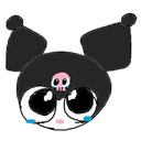Kuromi character with giant, watery eyes and blue tears streaming down her face.