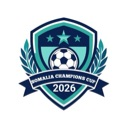 A shield-shaped soccer championship crest with a soccer ball in the center and stars above.