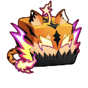 A blocky creature with glowing eyes and a jagged mouth surrounded by crackling purple magical energy.