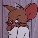 Jerry Mouse looking sideways with an annoyed and suspicious expression.