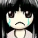 Anime girl with long black hair crying large blue tears with a sad expression.