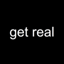 Text reading get real in white sans-serif font on a black background.