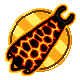 A pixel art cape with a black and orange lava pattern centered on a gold circular badge.