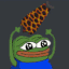 A cartoon frog with wide eyes happily tossing a slice of yellow cheese into the air.