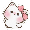 A small white cat with a pink bow on its head crying with tears streaming down its face.