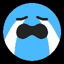 A round blue face with closed eyes and a wide open mouth, shedding two large white streams of tears.