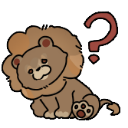 A cartoon lion with a brown mane looking confused with a large red question mark floating above its head.