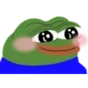 Pepe the frog with a shy expression, large sparkling eyes, and bright pink blushing cheeks.