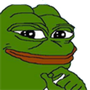 Pepe the frog looking smug with his hand resting on his chin.
