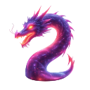 A glowing purple and pink serpent creature with bright eyes and a mystical aura.