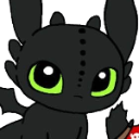 A small black dragon with large green eyes looking up with a suspicious expression.