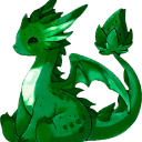 A small green pixelated dragon sitting down with a friendly expression.
