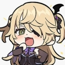 Fischl from Genshin Impact with a blonde ponytail and eyepatch laughing with a smug expression.
