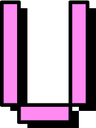 A capital letter U made of pink pixel blocks on a black background.