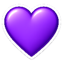 A glossy, 3D purple heart symbol with a white outline.