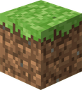 Minecraft grass block with a green top and brown dirt sides.