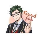 An anime man with green hair and glasses wearing a suit gives a thumbs up with the text Good job next to him.