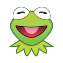 Kermit the Frog smiling with his eyes closed and mouth wide open in pure happiness.