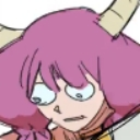 Anime girl with pink hair looking dazed and confused with wide, unfocused eyes.