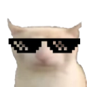 A cat wearing pixelated black sunglasses with a calm and cool expression.