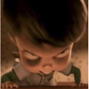 A 3D-animated boy leaning forward with a dark, suspicious, and intense facial expression.