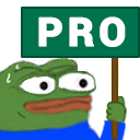 Pepe the Frog looking nervous and sweating while holding a sign that says PRO.