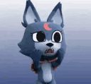 A 3D cartoon wolf with a crescent moon symbol on its forehead looking shocked and panicked with wide eyes.