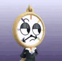 Tony the Talking Clock with a smug, unimpressed expression and arched eyebrow.