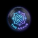 A glowing neon blue and purple letter N centered inside a geometric circular frame on a black background.