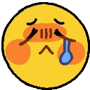 Yellow emoji face with large orange cheeks, closed eyes, and a single blue tear falling from one eye.