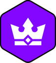 White crown icon centered inside a purple hexagon shape.