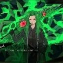 Anime character with long green hair standing in front of a swirling, glowing green energy aura.